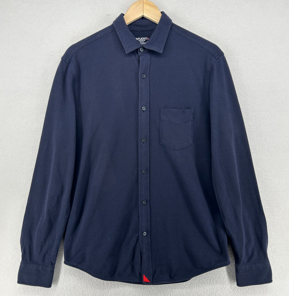 UNTUCKIT Shirt Mens M Slim Fit Pique Cotton Button Front Long Sleeve Blue